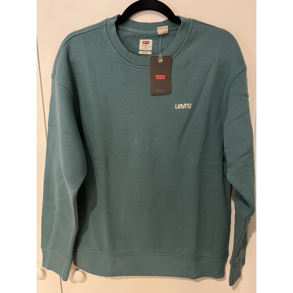 NWT Levi's Men's Small Relaxed Long Sleeve Fleece Crew Sweatshirt Teal Color